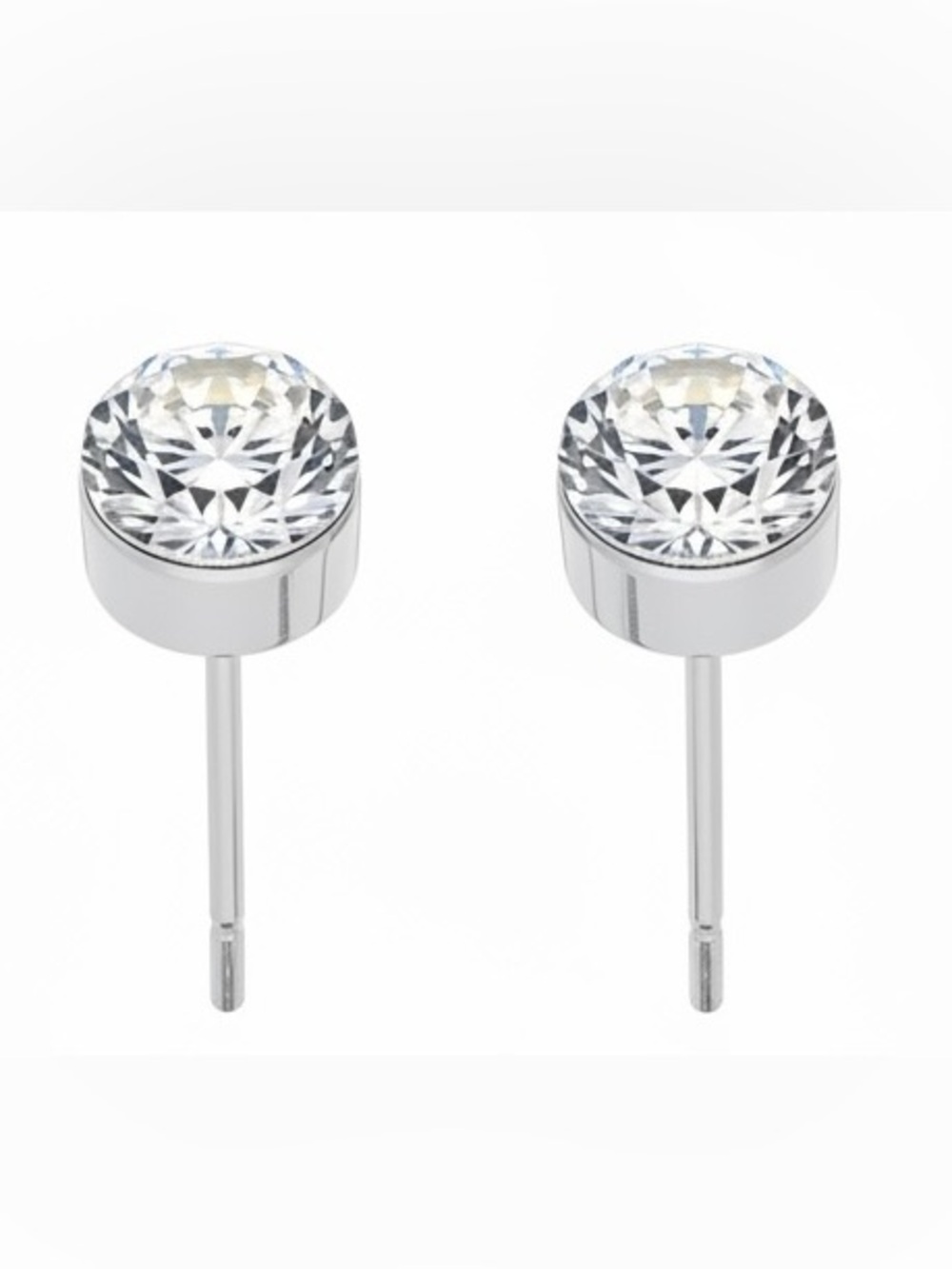 Silver Tone CZ Bezel Stud Earrings - Women Jewelry - Picture 1 of 1